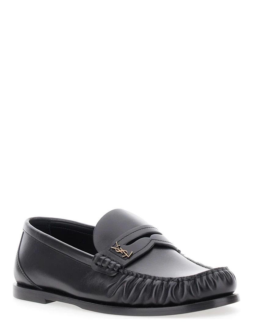 Laurent Black Loafers with Cassandre Plaque in Leather Woman