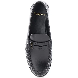 Laurent Black Loafers with Cassandre Plaque in Leather Woman