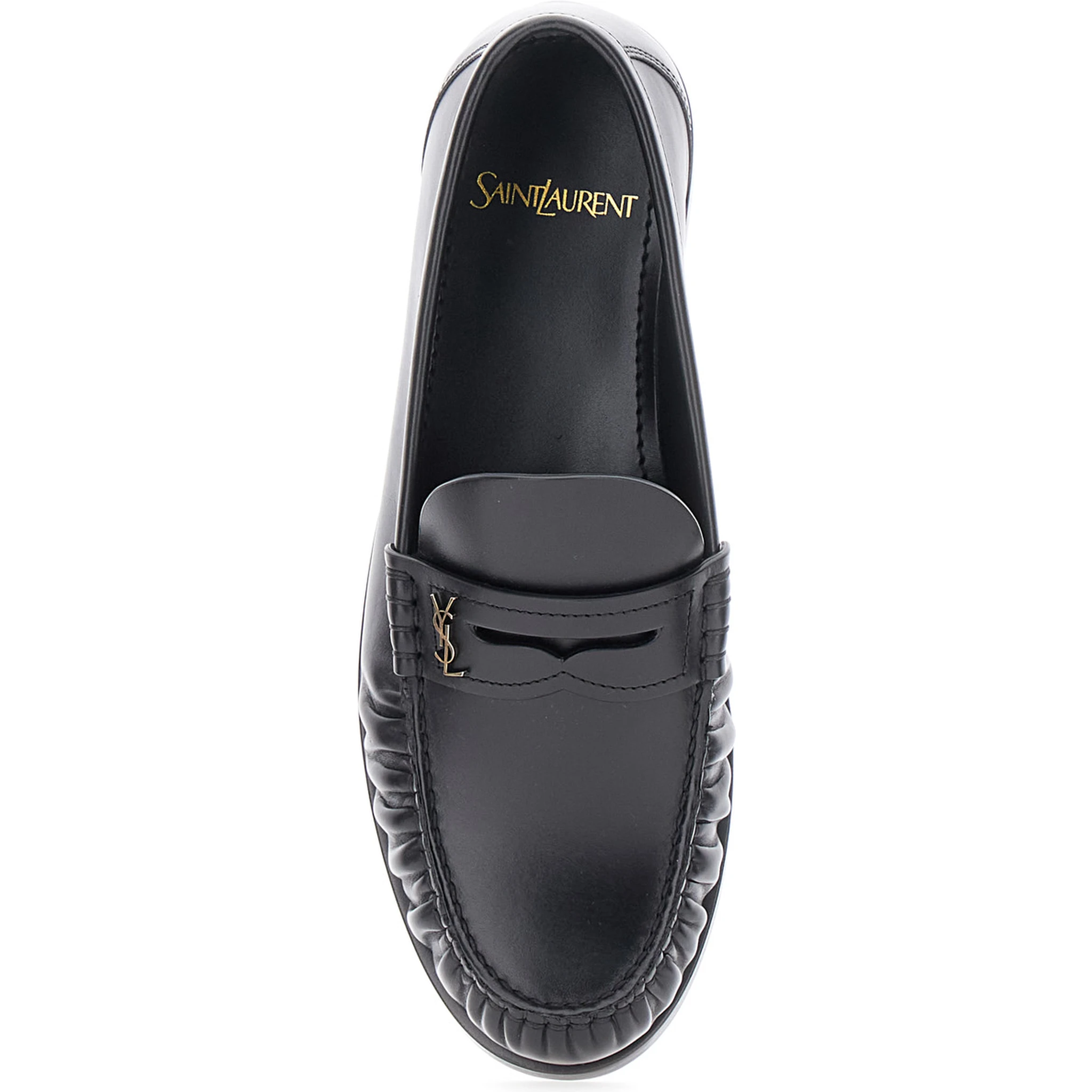 Laurent Black Loafers with Cassandre Plaque in Leather Woman