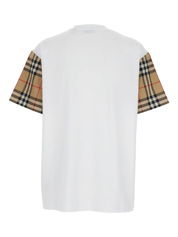 White T-Shirt with Vintage Check Motif on the Sleeves in Cotton Woman alternative