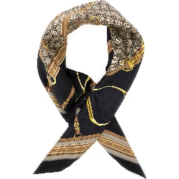 Multicolor Scarf with Bracket, Clamp and GG All-Over in Silk Woman