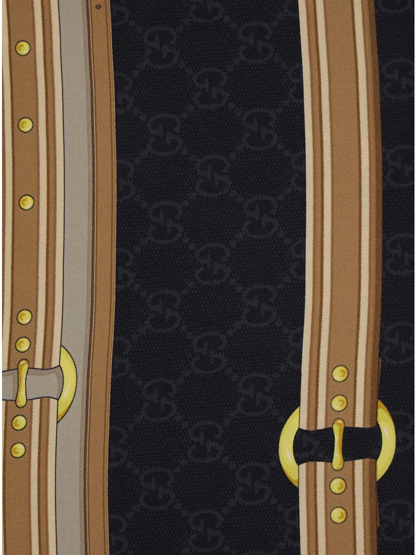 Multicolor Scarf with Bracket, Clamp and GG All-Over in Silk Woman