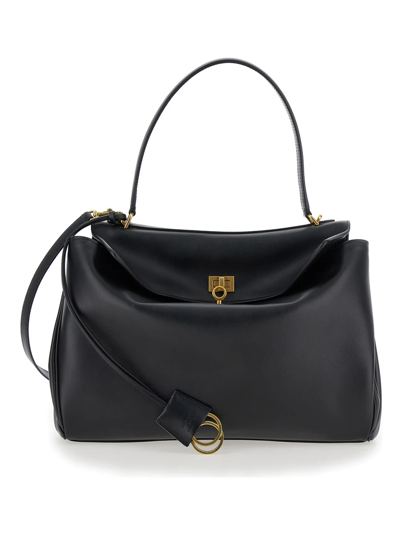 Medium Rodeo Black Handbag with Detachable Key Holder in Smooth Leather Woman