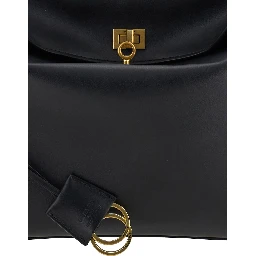 Medium Rodeo Black Handbag with Detachable Key Holder in Smooth Leather Woman