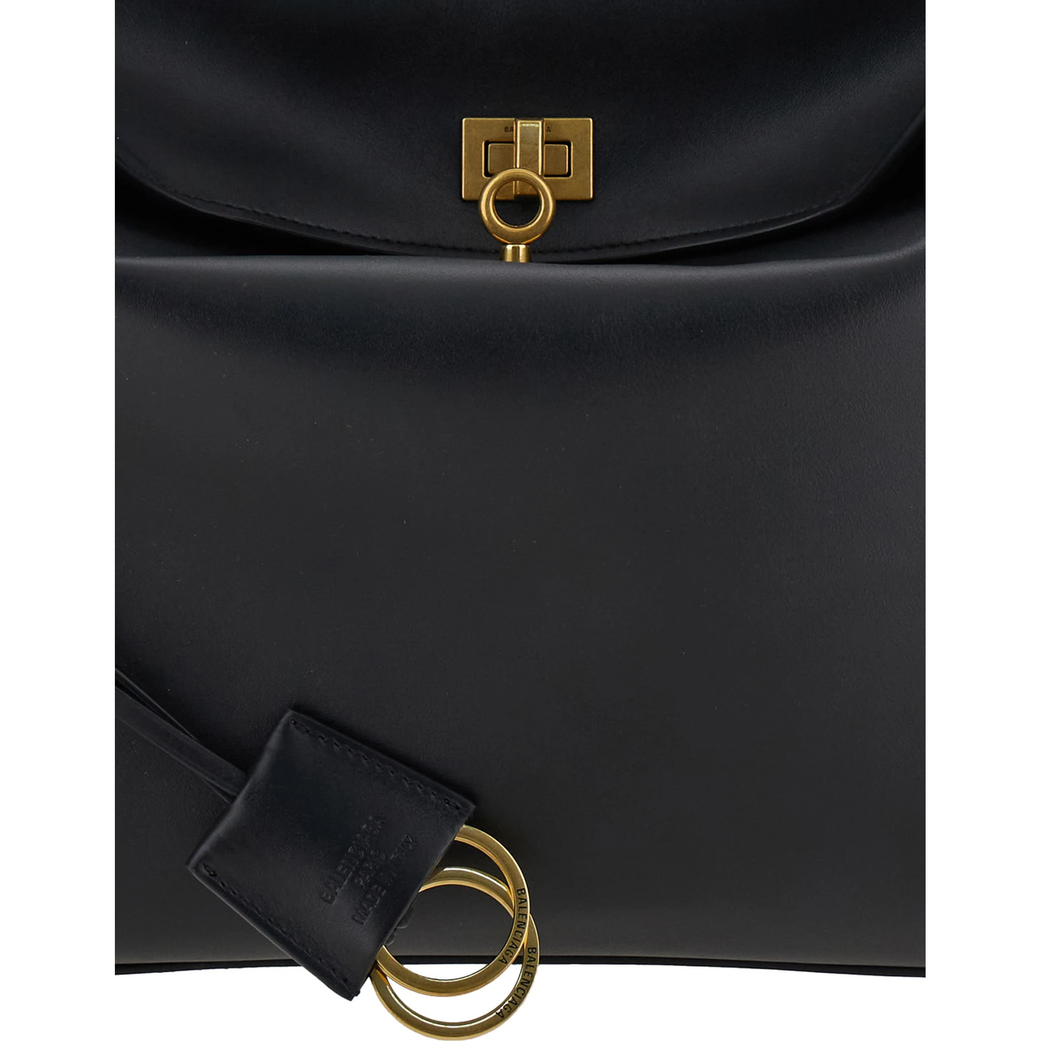 Medium Rodeo Black Handbag with Detachable Key Holder in Smooth Leather Woman