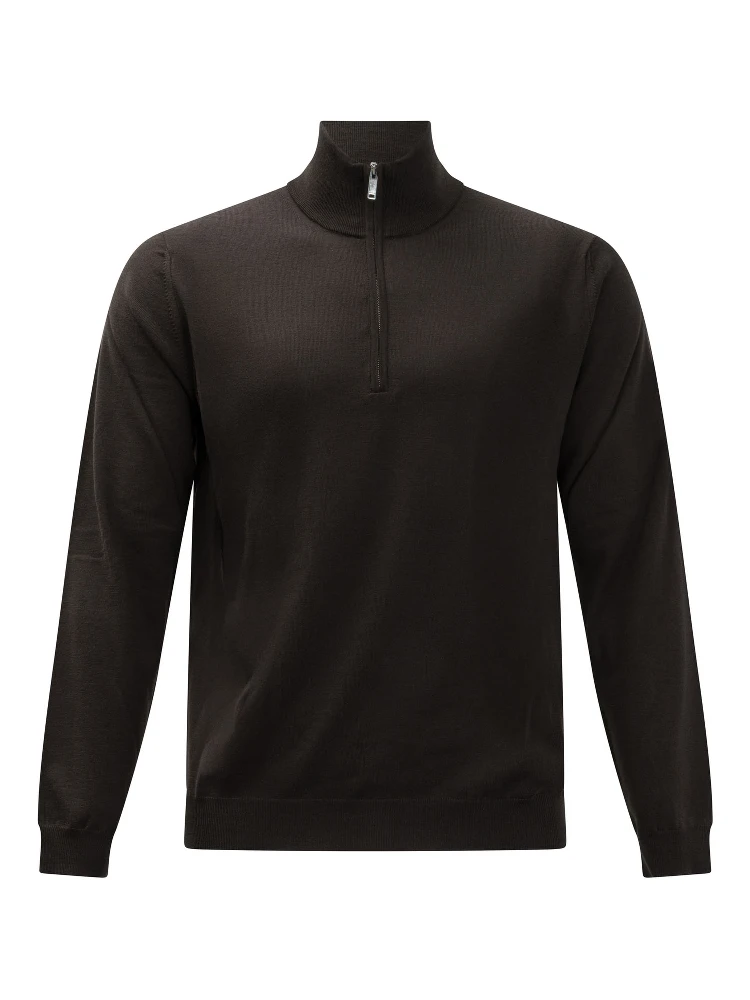 Virgin wool sweater with half zip
