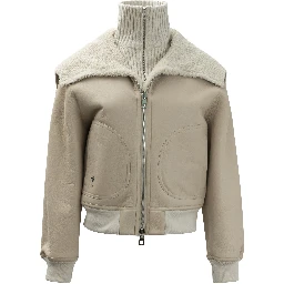 Leather reversible jacket with knitted turtleneck