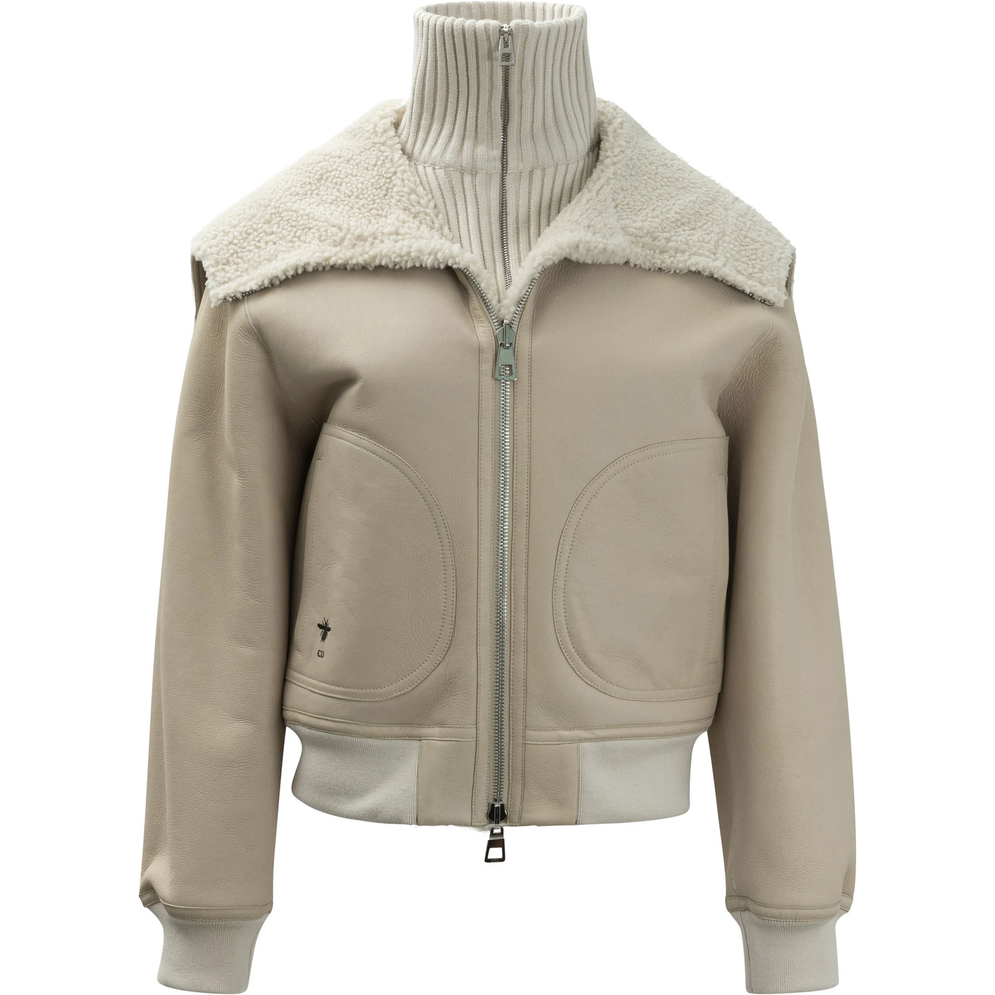 Leather reversible jacket with knitted turtleneck