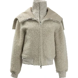 Leather reversible jacket with knitted turtleneck