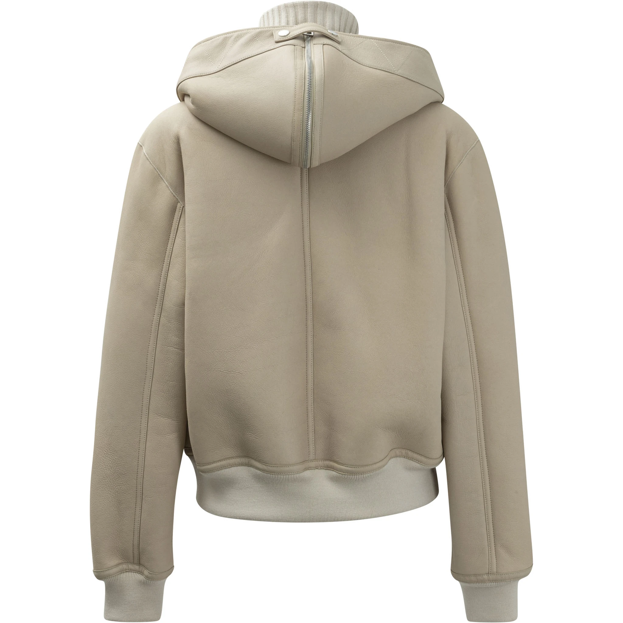 Leather reversible jacket with knitted turtleneck