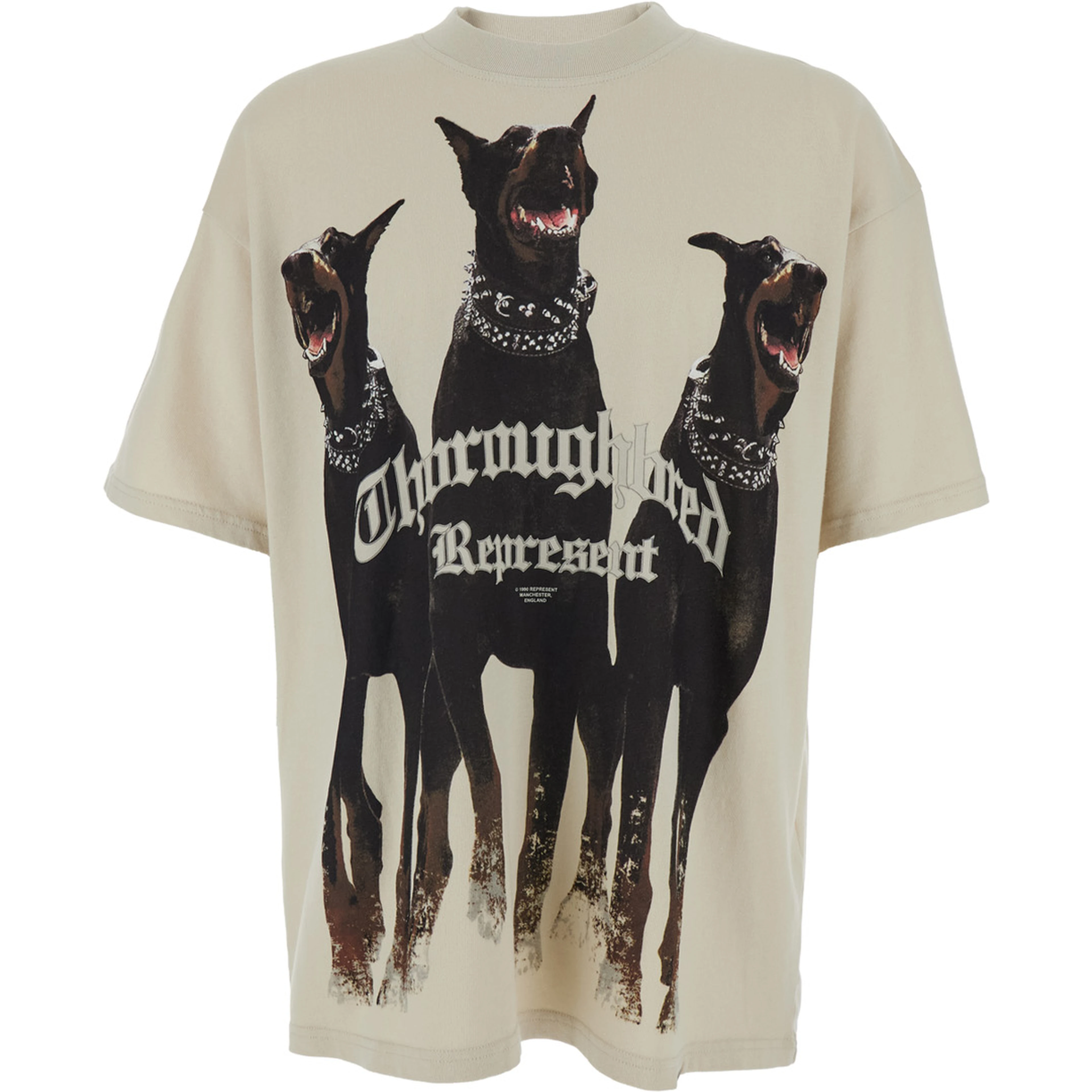 Thoroughbred White T-Shirt with Doberman Graphic Print and Logo Lettering on the Front in Cotton Man