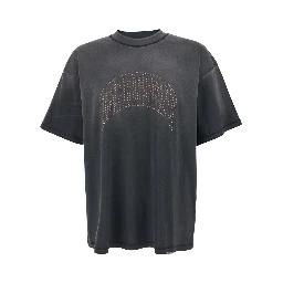 Black T-Shirt with Logo Lettering on the Front and Faded Effect in Cotton Man
