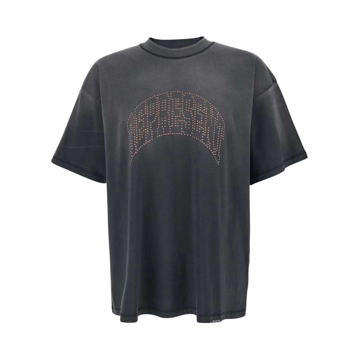 Black T-Shirt with Logo Lettering on the Front and Faded Effect in Cotton Man