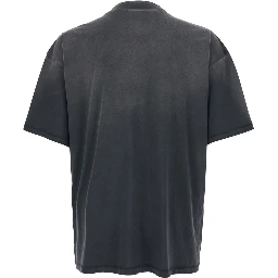 Black T-Shirt with Logo Lettering on the Front and Faded Effect in Cotton Man