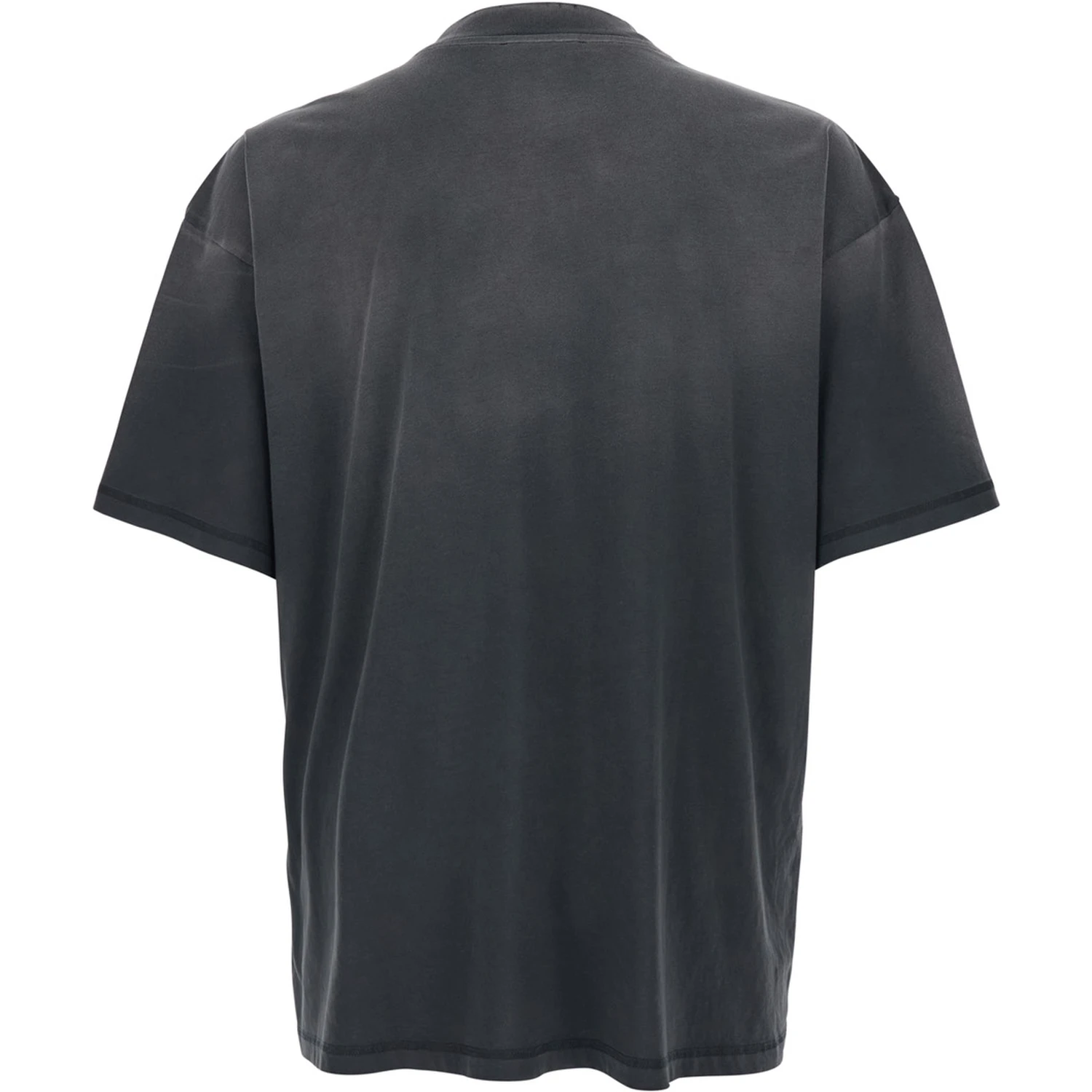 Black T-Shirt with Logo Lettering on the Front and Faded Effect in Cotton Man