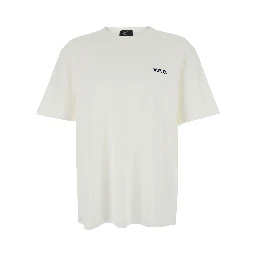 White Crewneck T-Shirt with Logo Embroidered on the Front in Cotton Man