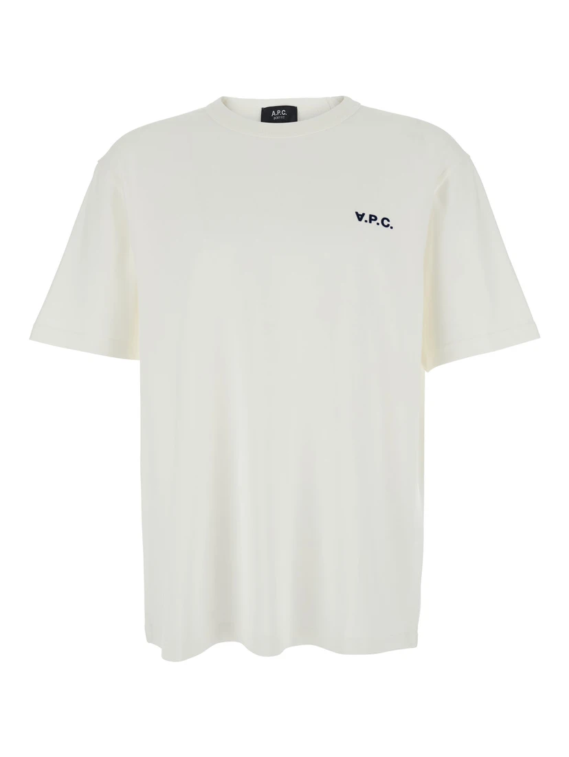White Crewneck T-Shirt with Logo Embroidered on the Front in Cotton Man