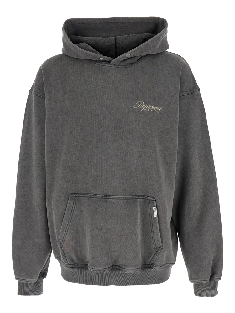 Grey Sweatshirt with Logo Print on Front and Back and Faded Effect in Cotton Man