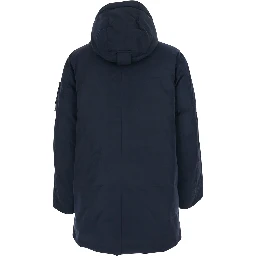 Blue Jacket with Hood with Zip and Logo Patch on the Sleeve in Tech Fabric Man