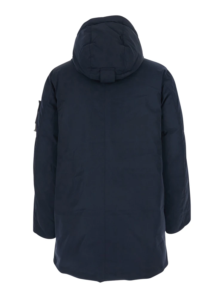 Blue Jacket with Hood with Zip and Logo Patch on the Sleeve in Tech Fabric Man alternative