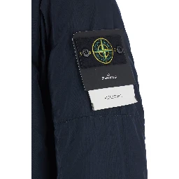 Blue Jacket with Hood with Zip and Logo Patch on the Sleeve in Tech Fabric Man