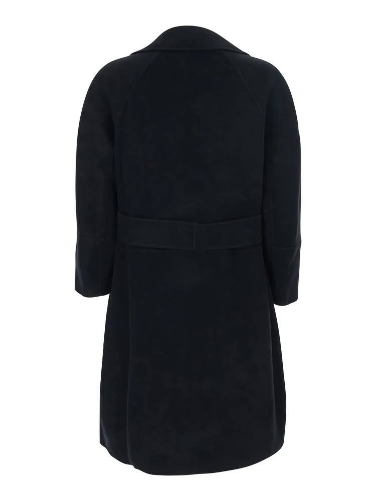 Arona Black Coat with Notched Revers and Front Belt Closure in Wool Woman alternative