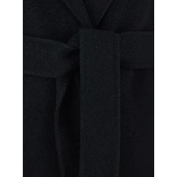 Arona Black Coat with Notched Revers and Front Belt Closure in Wool Woman
