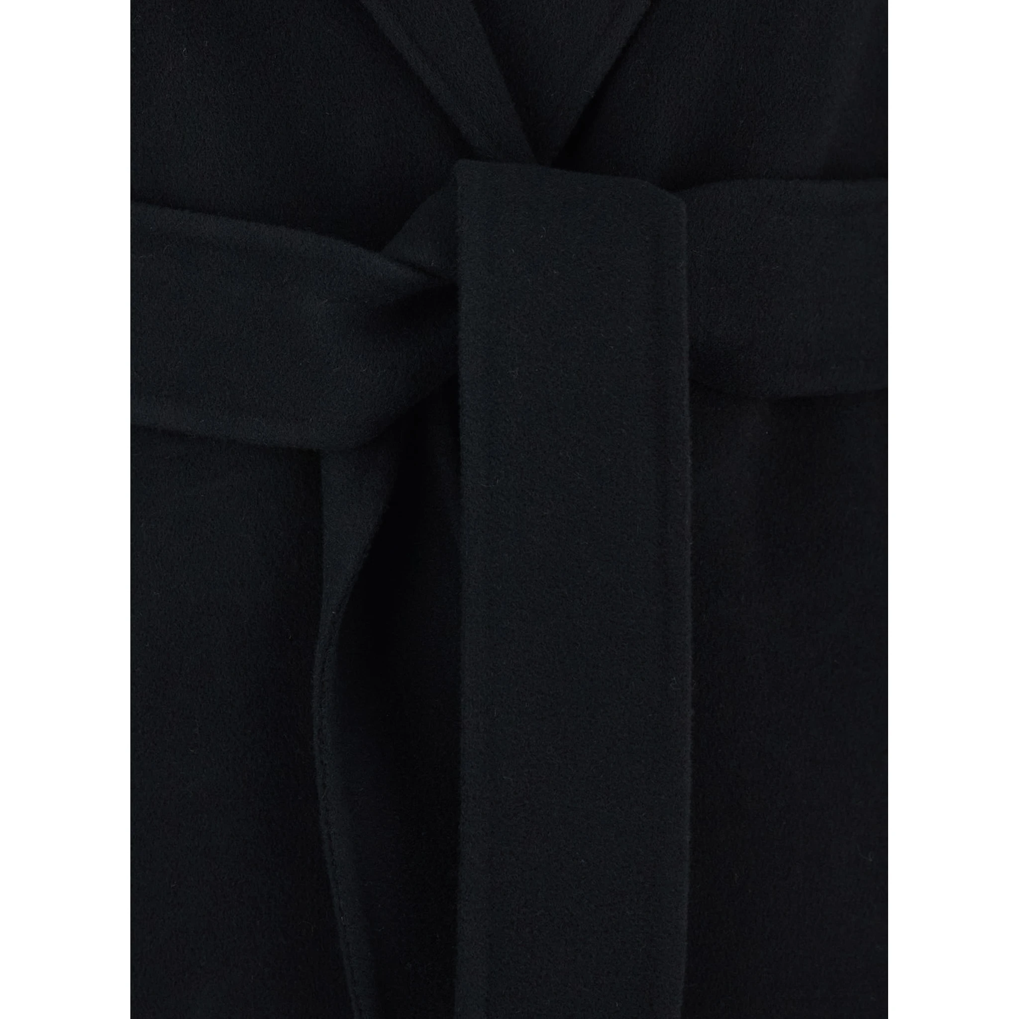 Arona Black Coat with Notched Revers and Front Belt Closure in Wool Woman