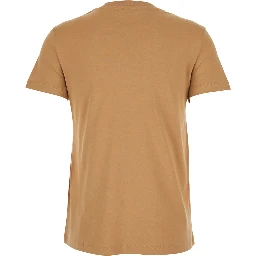 Papaia Beige Crewneck T-Shirt with One Front Patch Pocket with Logo Embroidery in Cotton Woman