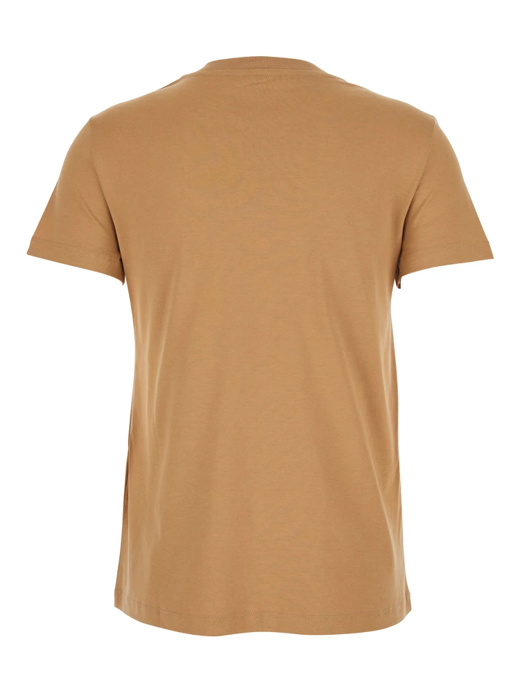 Papaia Beige Crewneck T-Shirt with One Front Patch Pocket with Logo Embroidery in Cotton Woman alternative