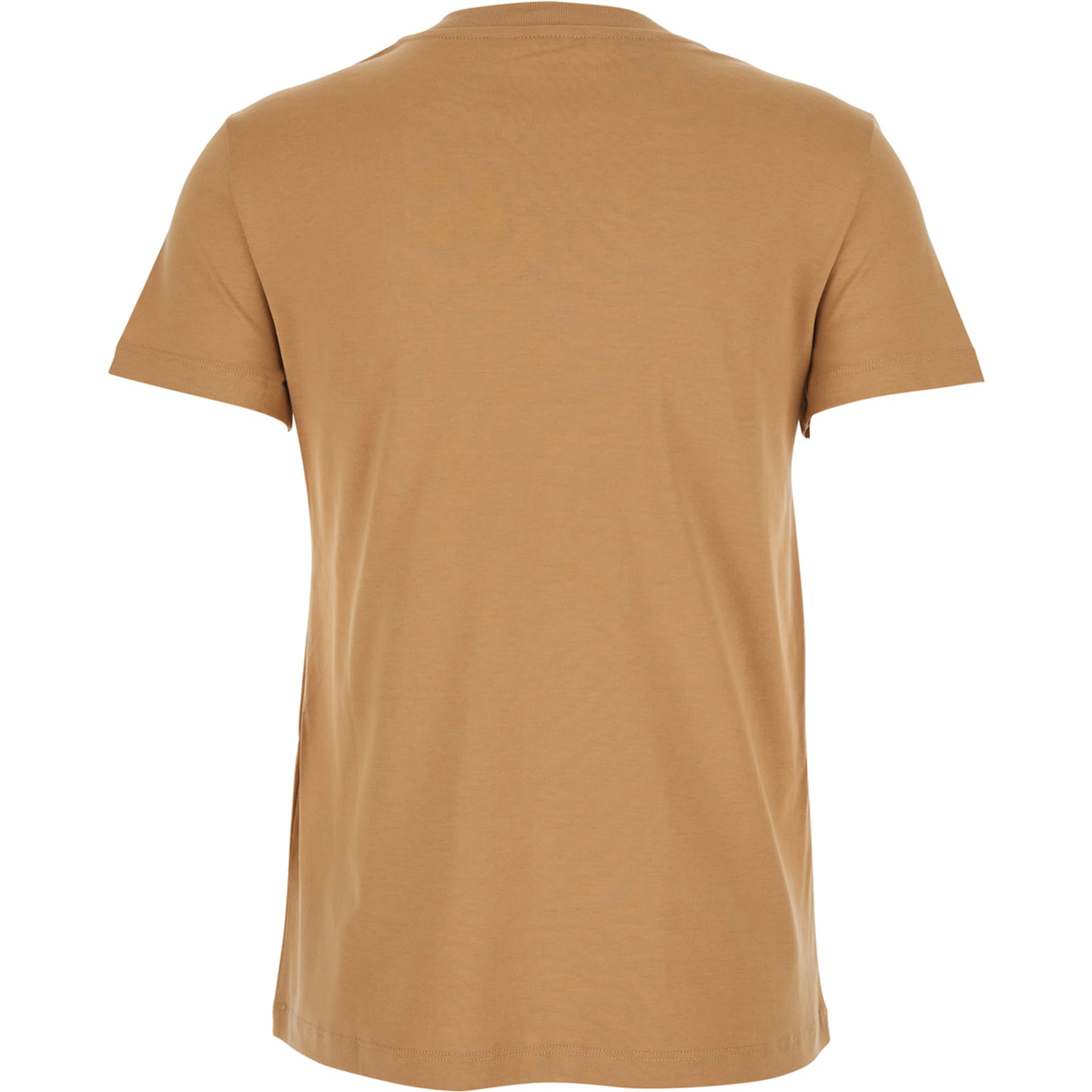 Papaia Beige Crewneck T-Shirt with One Front Patch Pocket with Logo Embroidery in Cotton Woman