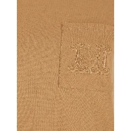 Papaia Beige Crewneck T-Shirt with One Front Patch Pocket with Logo Embroidery in Cotton Woman