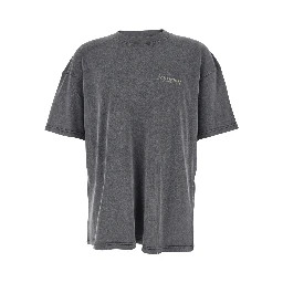 Grey Crew Neck T-Shirt with Logo on Front and Back and Faded Effect in Cotton Man