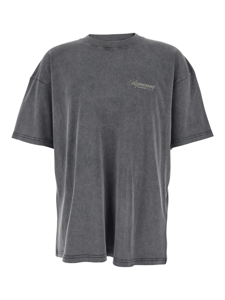 Grey Crew Neck T-Shirt with Logo on Front and Back and Faded Effect in Cotton Man
