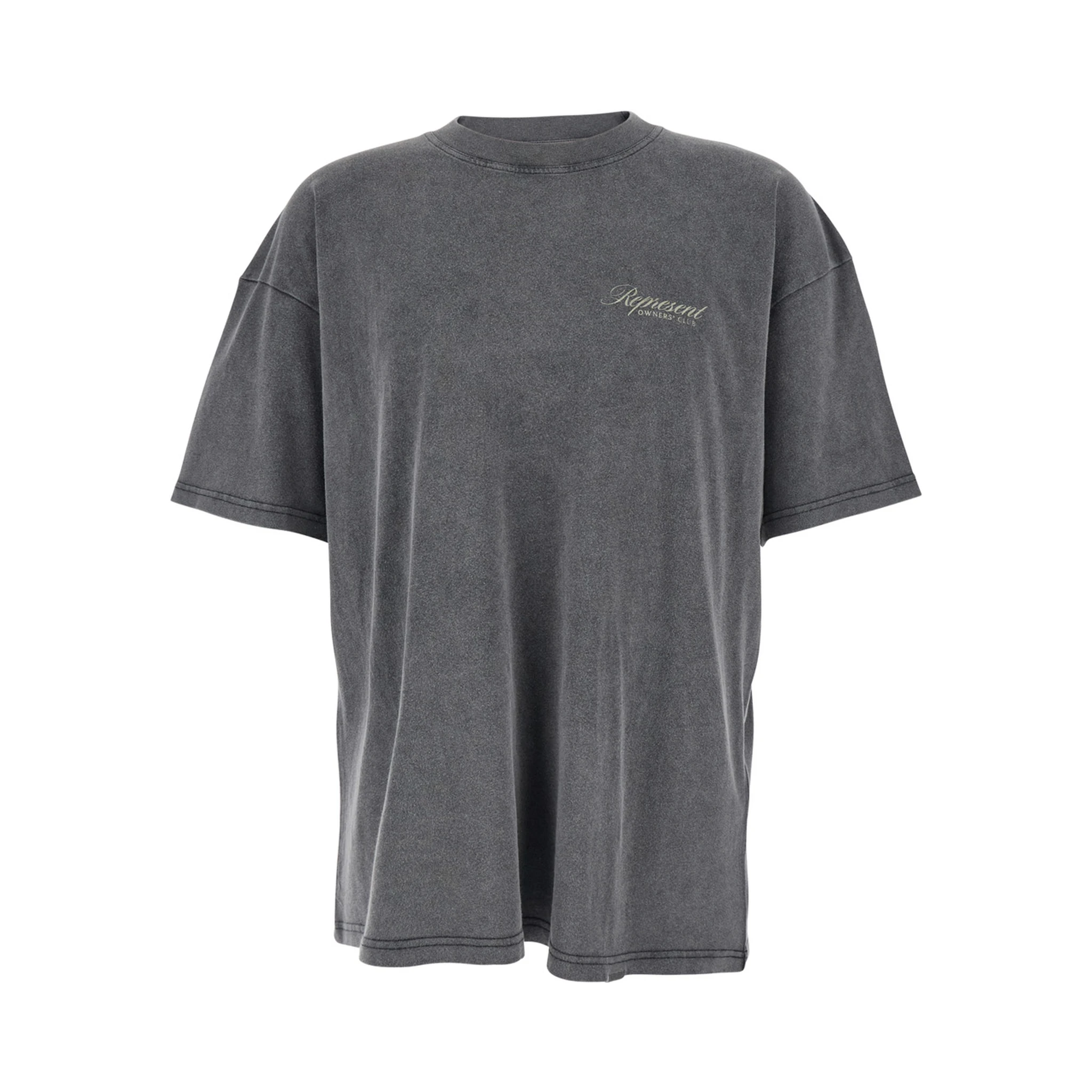 Grey Crew Neck T-Shirt with Logo on Front and Back and Faded Effect in Cotton Man