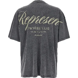 Grey Crew Neck T-Shirt with Logo on Front and Back and Faded Effect in Cotton Man