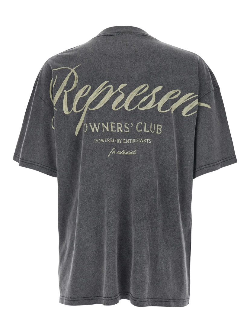 Grey Crew Neck T-Shirt with Logo on Front and Back and Faded Effect in Cotton Man