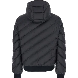 Black Reversible Down Jacket with Hood and Logo Patch on the Front in Tech Fabric Man