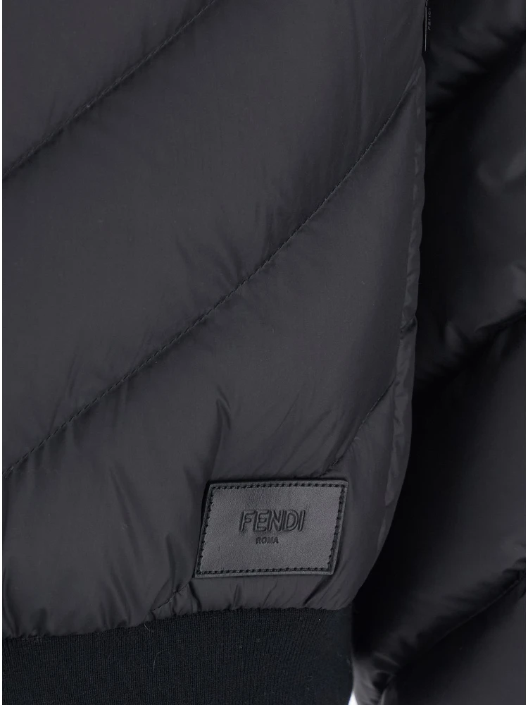 Black Reversible Down Jacket with Hood and Logo Patch on the Front in Tech Fabric Man alternative