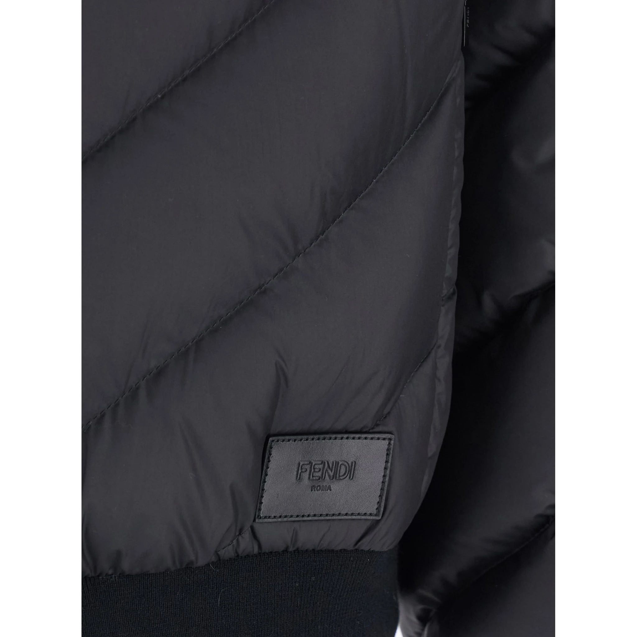 Black Reversible Down Jacket with Hood and Logo Patch on the Front in Tech Fabric Man