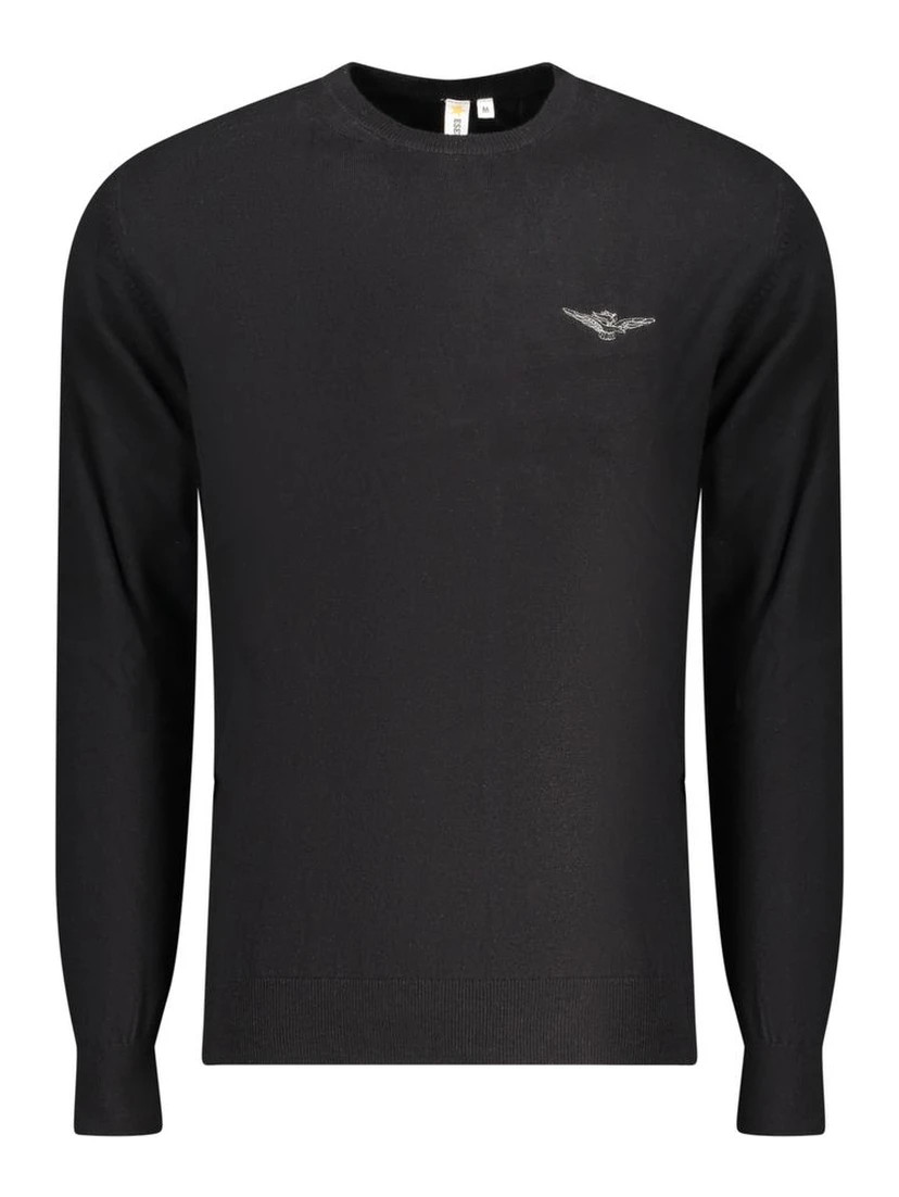 Black Cotton Men Sweater