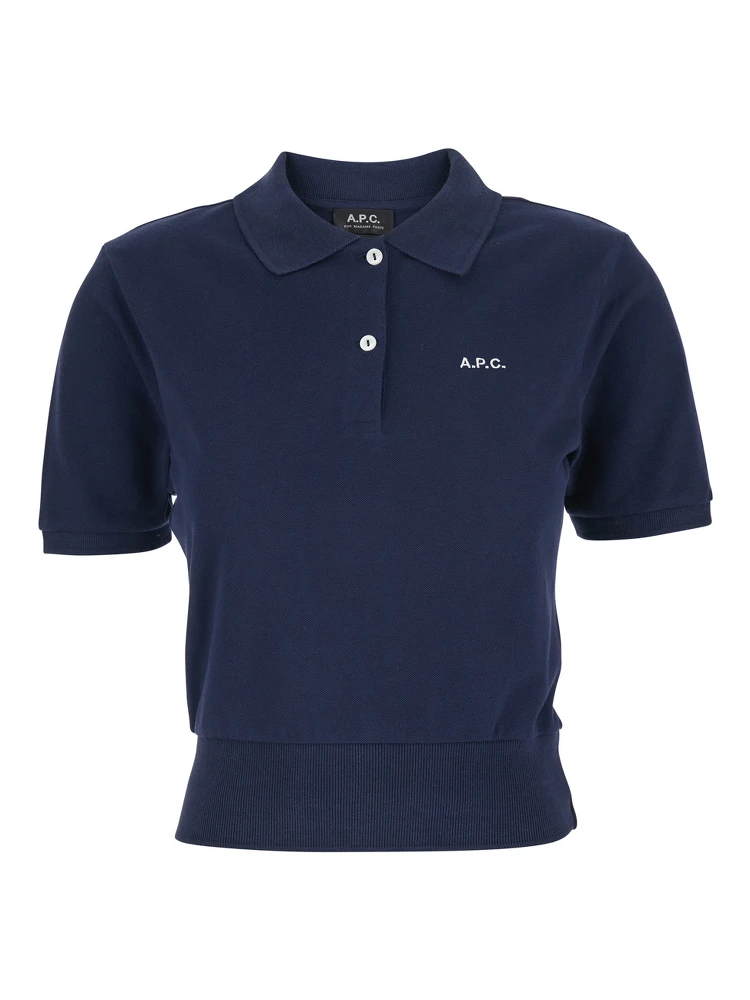 Oceane Blue Polo Shirt with Classic Collar and Logo Embroidery on the Front in Cotton Woman