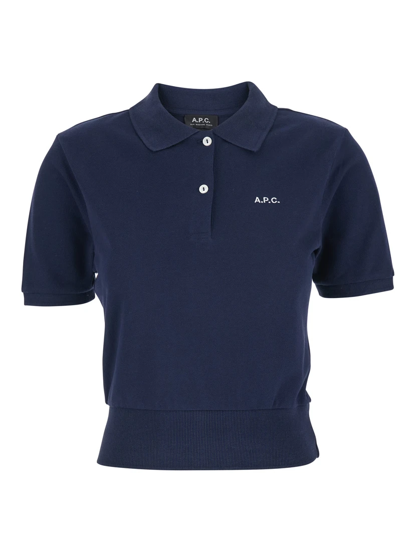 Oceane Blue Polo Shirt with Classic Collar and Logo Embroidery on the Front in Cotton Woman