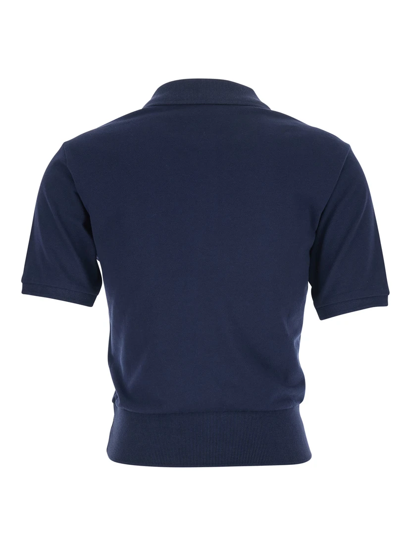 Oceane Blue Polo Shirt with Classic Collar and Logo Embroidery on the Front in Cotton Woman