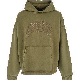 Green Sweatshirt with Logo Lettering on the Front and Faded Effect in Cotton Man