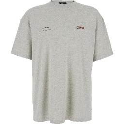 Patron of the Club Grey Crewneck T-Shirt with Front and Back Logo Print in Cotton Man