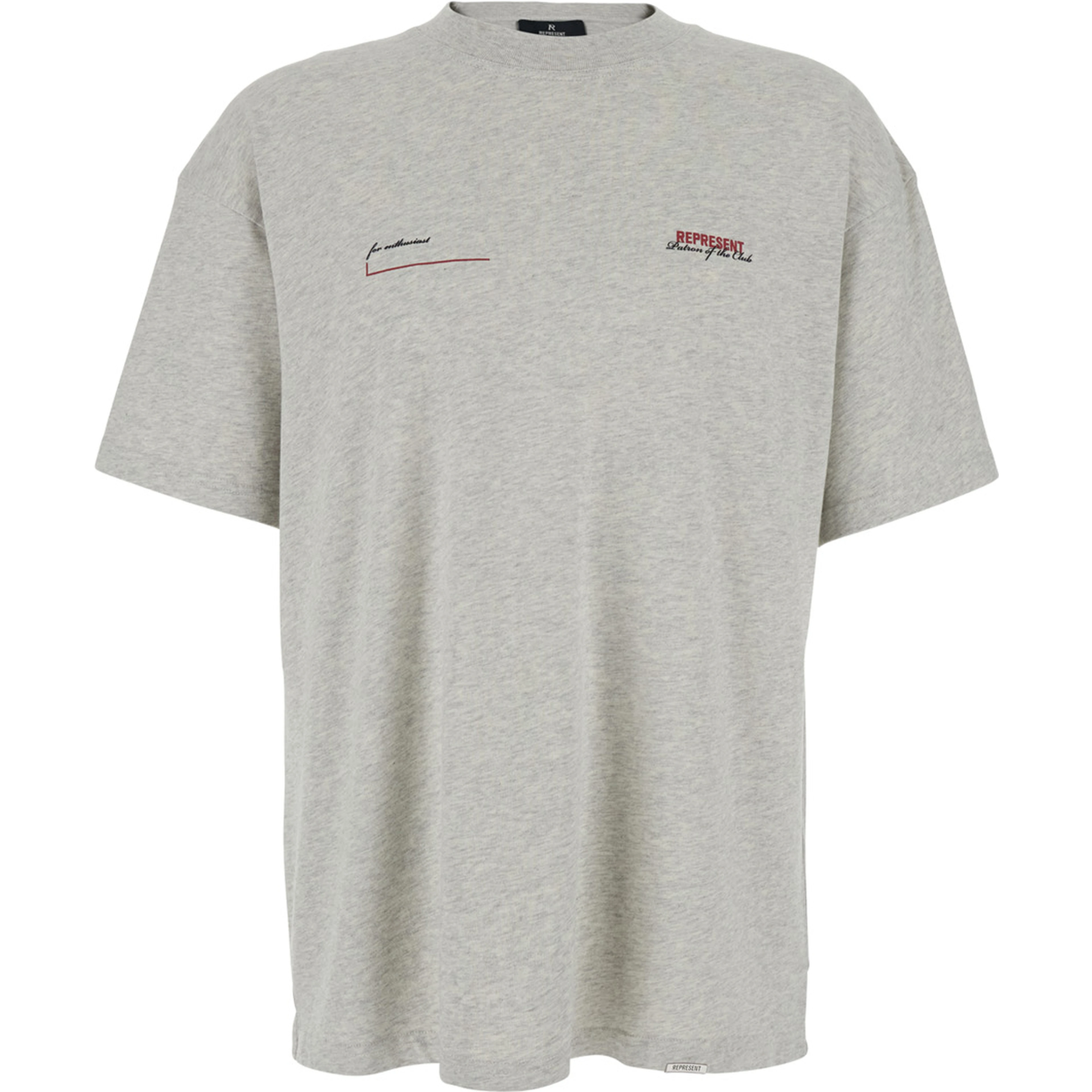 Patron of the Club Grey Crewneck T-Shirt with Front and Back Logo Print in Cotton Man