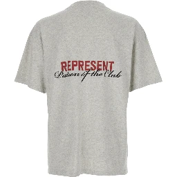 Patron of the Club Grey Crewneck T-Shirt with Front and Back Logo Print in Cotton Man