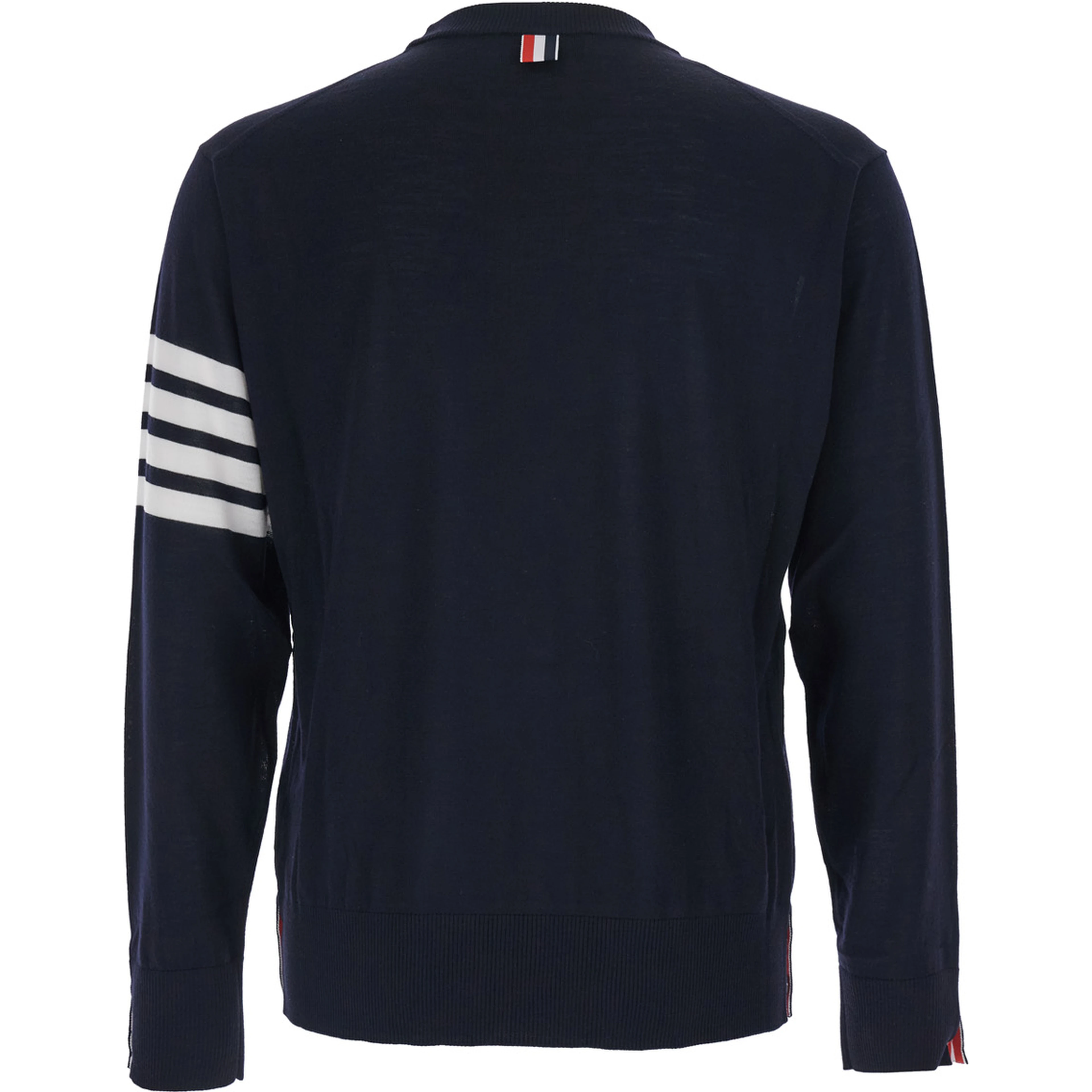 Blue Crewneck Swwater with 4-Bar on the Sleeve and Ribbed Trims in Wool Man