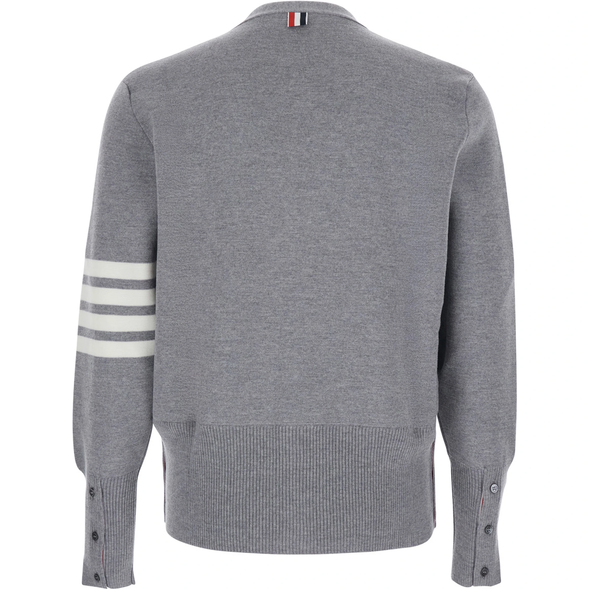 Grey Cardigan with V Neck and Striped Detail on the Sleeve in Wool Man